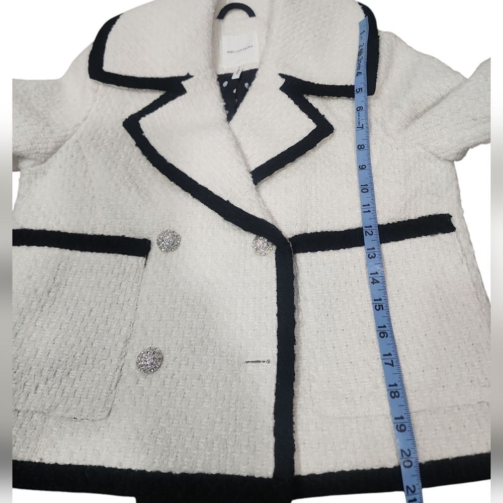 Avec Les Filles Black and White Blazer Tweed Double Breasted Tipped Jacket. M - Picture 10 of 16